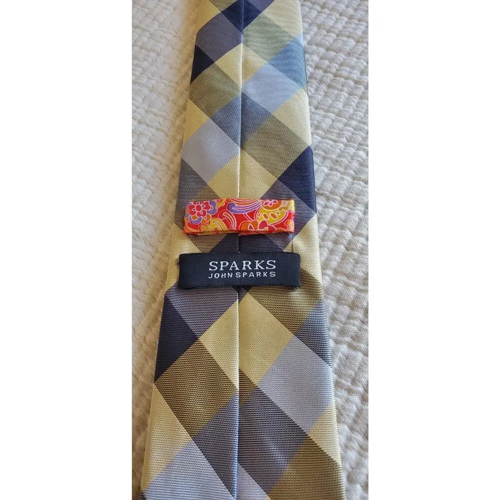 John Sparks Blue, Beige,‎ Gold Tie With Colorful Lining